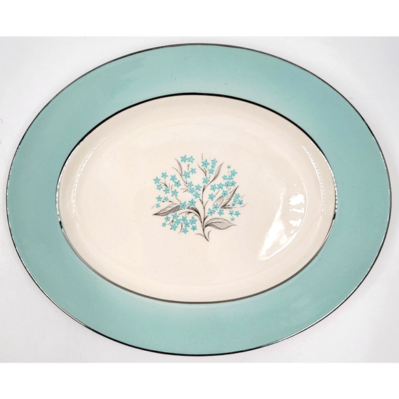 Sevron Blue Lace 9" Serving Platter with Platinum Silver Trim 1950's Mid Century - Picture 5 of 6